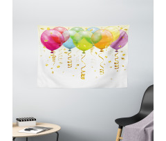 3D Balloons Rain Wide Tapestry