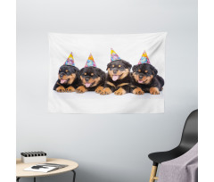 Birthday Dogs Hats Wide Tapestry