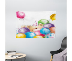 Sketchy Bear Balloons Wide Tapestry