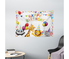 Cartoon Animals Party Wide Tapestry