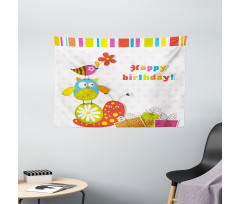 Birthday Owls Birds Wide Tapestry