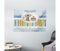 Baby Cat with Cake Wide Tapestry