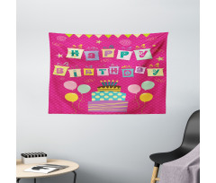 Present Boxes Pink Wide Tapestry