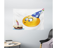 Emoji Face with Cone Wide Tapestry