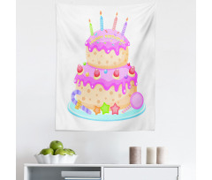 Doğum Günü Mikrofiber Duvar Halısı Çilekli Pasta Desenli