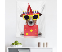 Doğum Günü Mikrofiber Duvar Halısı Sarı Gözlüklü Köpek