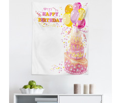 Doğum Günü Mikrofiber Duvar Halısı Üç Katlı Pasta Desenli