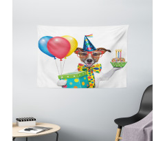 Birthday Dog Cake Wide Tapestry