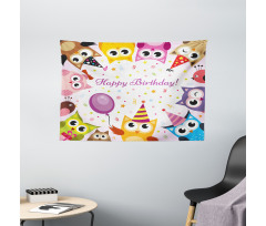 Birthday Party Owls Wide Tapestry