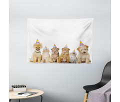 Dogs Cats at a Party Wide Tapestry