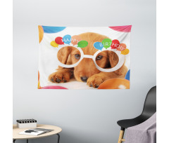 Puppy Dog Birthday Wide Tapestry