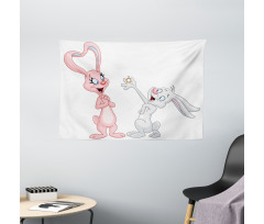 Rabbits Wedding Wide Tapestry
