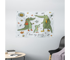 Alligator Family Cartoon Wide Tapestry