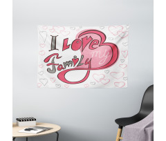 I Love Family Hearts Swirl Wide Tapestry