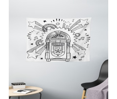 Cartoon Sketchy Music Box Wide Tapestry