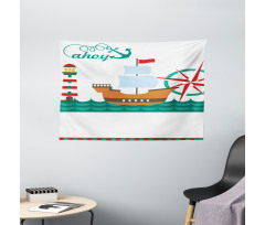 Boat Ahoy Compass Wide Tapestry