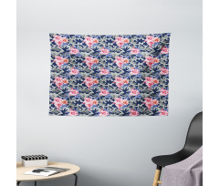 Pink Roses Retro Camo Wide Tapestry