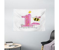 Bees Party Cake Candle Wide Tapestry