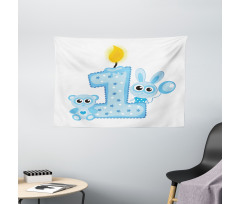 Boys Party Cake Candle Wide Tapestry