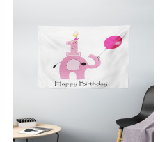 Girls Party Elephant Wide Tapestry