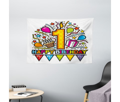 Pop Art Style Party Wide Tapestry