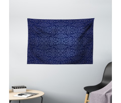 Blue Floral Old Design Wide Tapestry