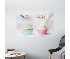 Boy Girl Cupcakes Wide Tapestry