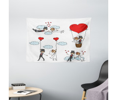 Newlyweds Caricature Wide Tapestry