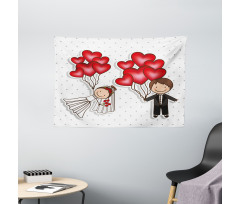 Funny Newlyweds Balloons Wide Tapestry