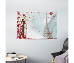 French Couple and Hearts Wide Tapestry