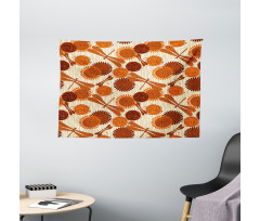 Orange Flowers Dragonfly Wide Tapestry