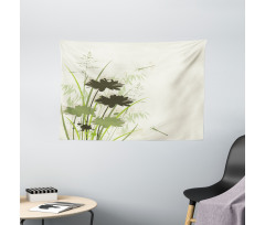 Flowers Leaves Dragonfly Wide Tapestry
