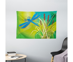 Blue Dragonfly on Green Wide Tapestry