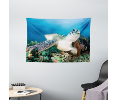 Green Turtle Coral Wide Tapestry