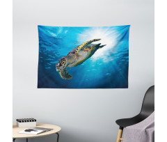 Sea Turtle Diving Wide Tapestry