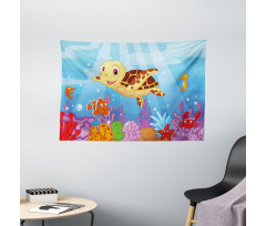 Baby Turtle Fishes Wide Tapestry