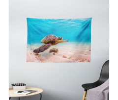 Sea Turtle Underwater Wide Tapestry