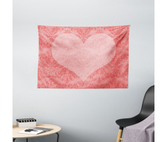 Pink Heart Damask Wide Tapestry