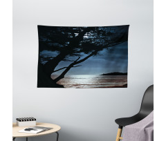 Night Tree Silhouette Sea Wide Tapestry