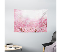 Romatic Sakura Tree Wide Tapestry