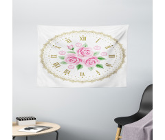 Vintage Clock Roses Wide Tapestry