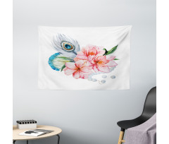 Peony and Peacock Wide Tapestry