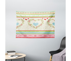 Country Rose Hearts Wide Tapestry