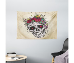Boho Plant Skull Wide Tapestry