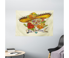 Skull in Sombrero Wide Tapestry