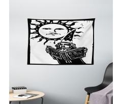 Wizard with Magic Book Wide Tapestry