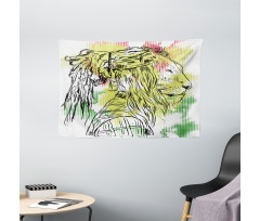 Sketchy Lion Head Digital Wide Tapestry