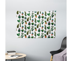 Spiked Cacti Pots Art Wide Tapestry