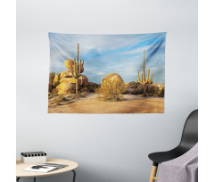 Saguaros Boulders Sunset Wide Tapestry