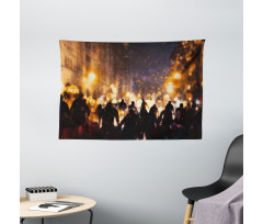 Burning Town Chaos Wide Tapestry